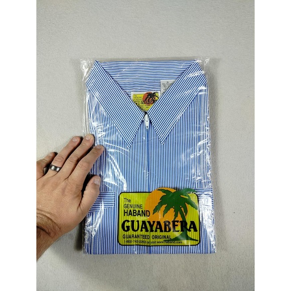 Haband Other - Haband Guayabera Shirt Mens XL Blue Stripe Short Sleeve Wrinkle Resistant Beach